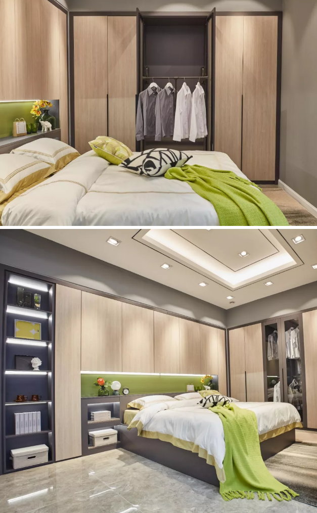 鵬鴻免漆生態板清風胡桃定制衣柜實拍